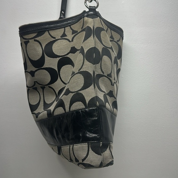 Coach Chelsea Signature Stripe Hobo Bag Shoulder Purse Canvas 12824 Black Gray - Picture 10 of 13